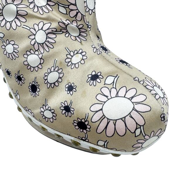 Miu Miu Daisy Floral Platform Clogs Wood Heel Satin Studded Mules Size EU 37.5 - Picture 4 of 12